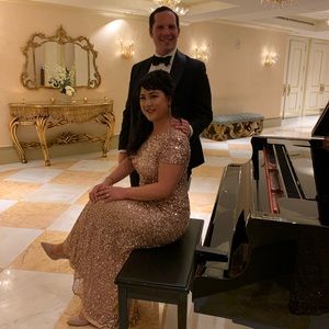 Adriana Papell Cap Sleeve Sequin Gown Rose Gold